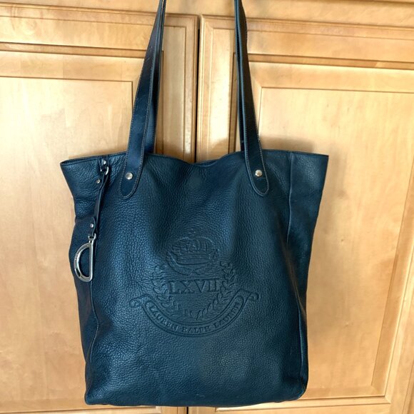 Ralph Lauren Black Leather Tote – LRL LXVII Collection with Silver Charm - Picture 9 of 17